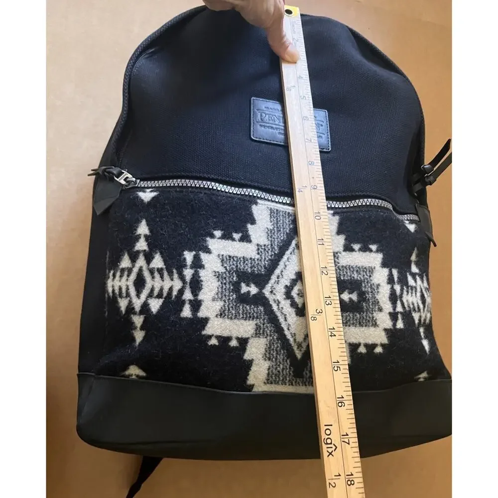 Pendleton Rock Point Backpack Black Canvas Wool Jacquard Daypack Travel Bag